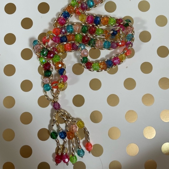 STATEMENT fringe necklace fun multi colored with gold accent - Picture 1 of 8